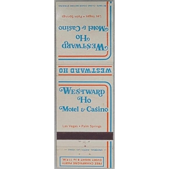 Westward Ho Motel & Casino Las Vegas NV Palm Springs FL Matchbook cover vintage - Picture 2 of 5